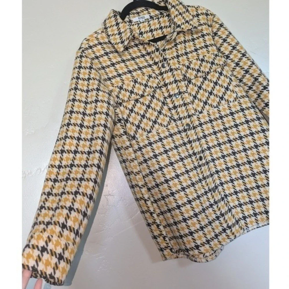 BB‎ Dakota Shacket Womens Medium Houndstooth Snaps Wool Blend Jacket Shirt Fall